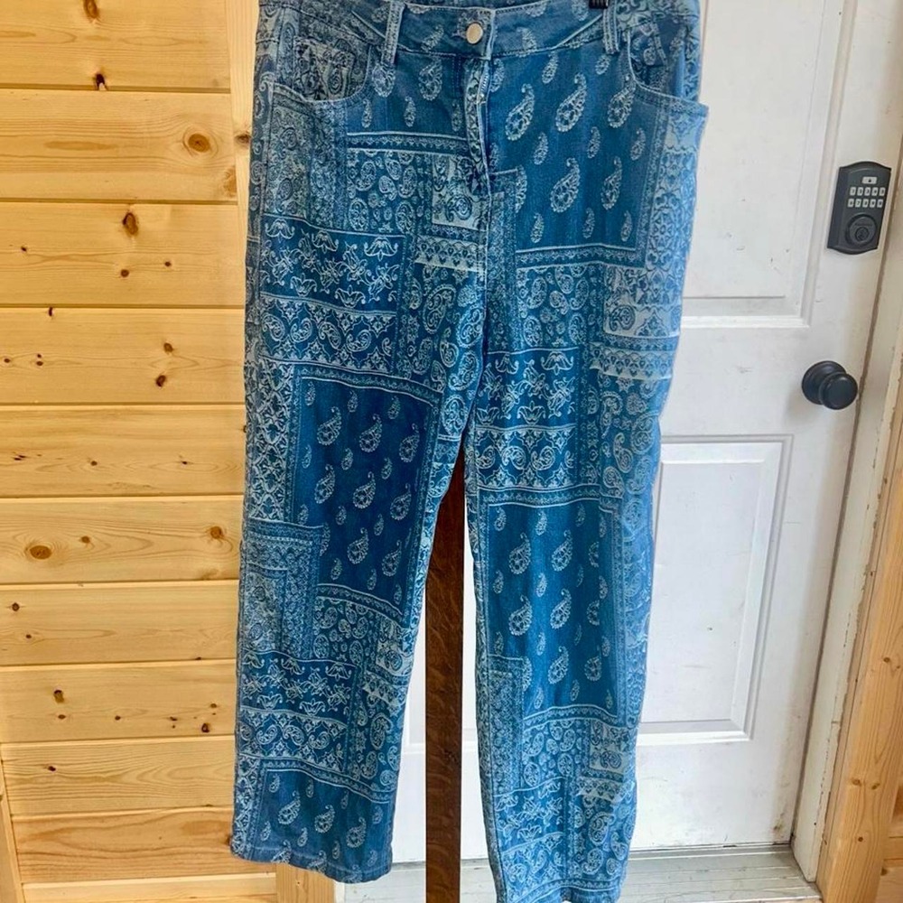 Blue Bandana Print Straight Leg Jeans -Boho Size Large